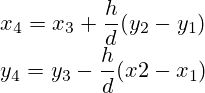 x_4=x_3+\frac{h}{d}(y_2-y_1)\\y_4=y_3-\frac{h}{d}(x2-x_1)